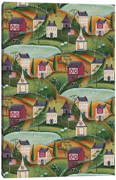 Primitive American Folk Art Village of Yesteryear Bartley Canvas Art Print - American Décor