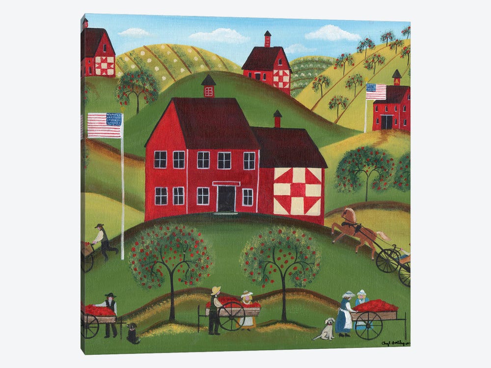 Primitive Americana Red Apple Barn Can - Canvas Print | Cheryl Bartley