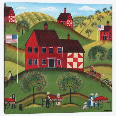 Primitive Americana Red Apple Barn Canvas Print #CBT167} by Cheryl Bartley Canvas Print