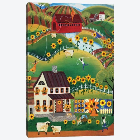 Primitive Quilt Maker House Sunflower Canvas Print #CBT172} by Cheryl Bartley Art Print