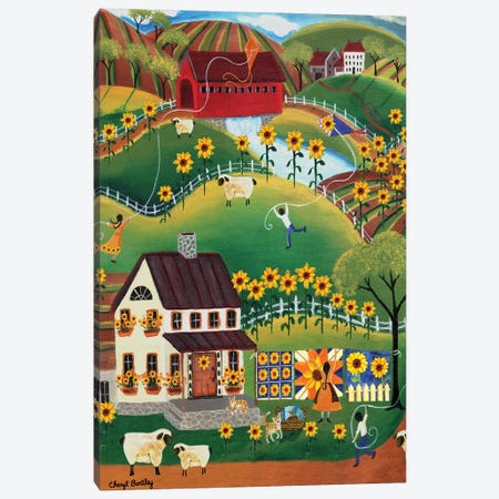Primitive Quilt Maker House Sunflower Sheep Cheryl Bartley Canvas Print #CBT173} by Cheryl Bartley Canvas Art Print