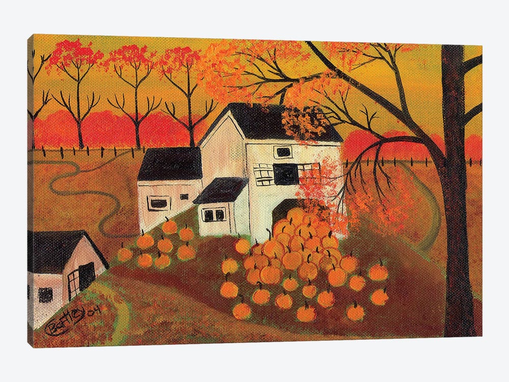 Pumpkin Barn Autumn Folk Art Cheryl Bartley by Cheryl Bartley 1-piece Canvas Artwork