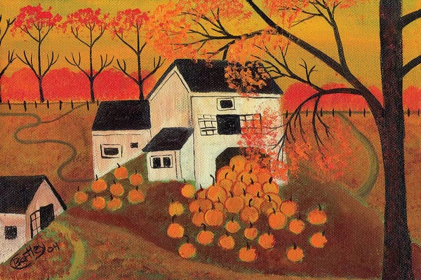 Pumpkins: Pumpkin Barn Autumn Folk Art Cheryl Bartley by Cheryl Bartley