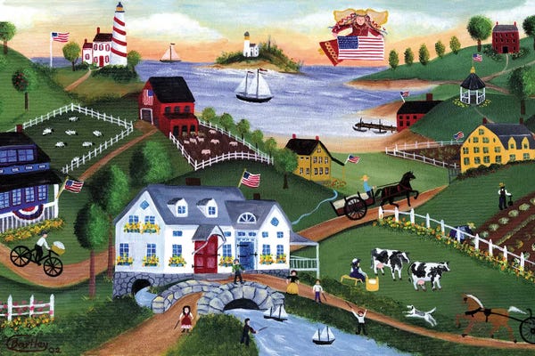 Classic Americana: American Folk Art Seadise With Angel by Cheryl Bartley