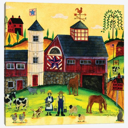 Red Barn Farmyard Folk Art Canvas Print #CBT192} by Cheryl Bartley Canvas Print