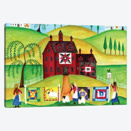 Red Barn Quilt House Canvas Print #CBT194} by Cheryl Bartley Canvas Artwork