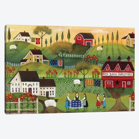 Red Barn Quilters Canvas Print #CBT196} by Cheryl Bartley Canvas Artwork