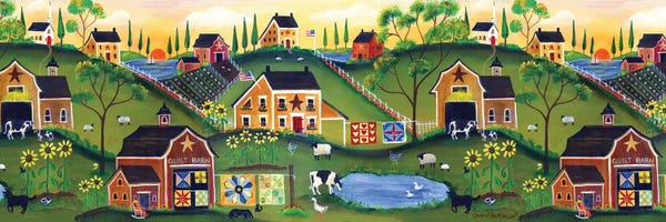 Classic Americana: Red Quilters Barn Country Folk Art Farm by Cheryl Bartley