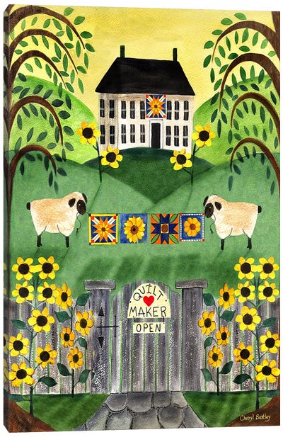 2 Sheep Quilt House Canvas Art Print - Folk Art
