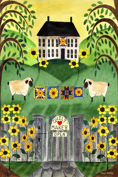 Folk Art: 2 Sheep Quilt House by Cheryl Bartley