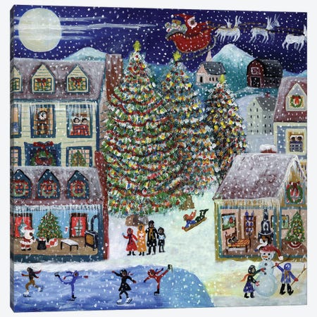 Santa Christmas Village Canvas Print #CBT204} by Cheryl Bartley Canvas Art