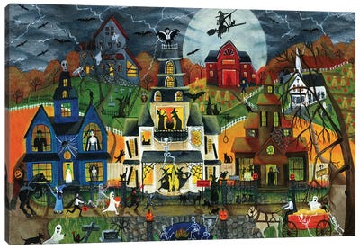 Spooky Street Cheryl Bartley Canvas Art Print - Folk Art