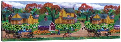 American Primitive Sunflower Pumpkin Farm Border Canvas Art Print - Folk Art