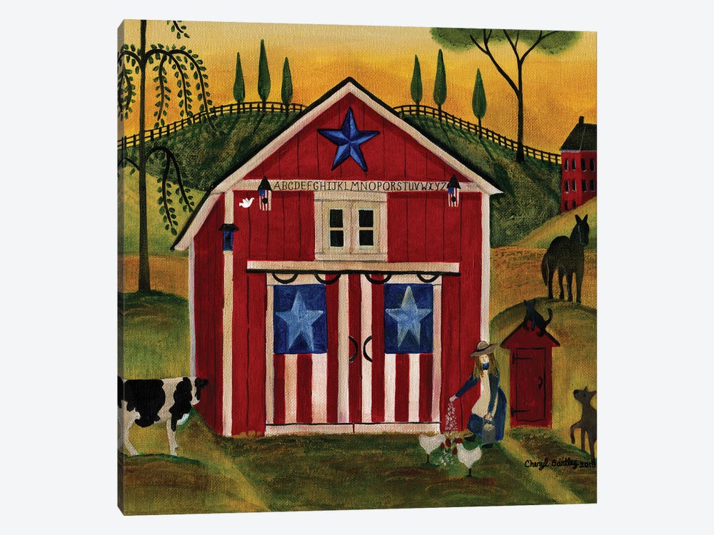 Sunrise Red White Blue Barn Lang by Cheryl Bartley 1-piece Canvas Artwork