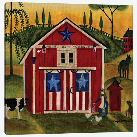 Sunrise Red White Blue Barn Lang Canvas Print #CBT235} by Cheryl Bartley Canvas Print