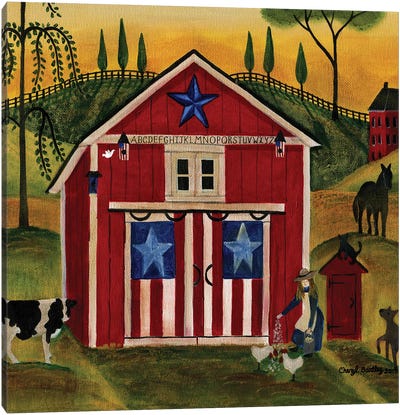 Sunrise Red White Blue Barn Lang Canvas Art Print - American Décor