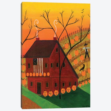 Sunset Pumpkin Saltbox Canvas Print #CBT237} by Cheryl Bartley Canvas Print
