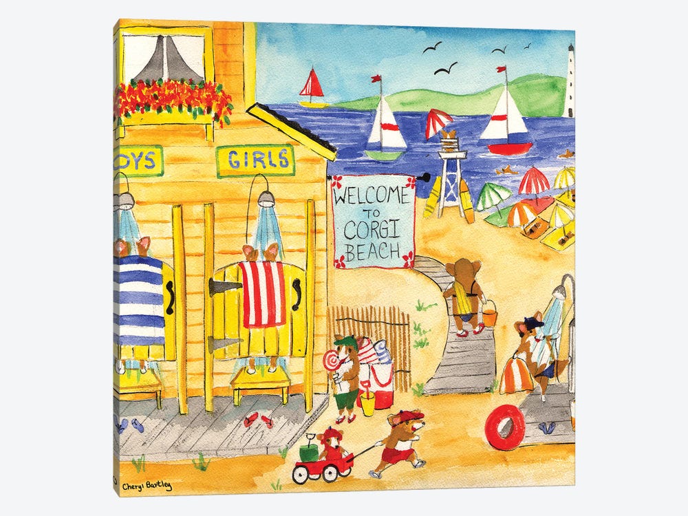 Welcome To Corgi Dog Beach by Cheryl Bartley 1-piece Art Print
