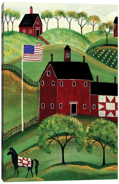 American Red Quilt House Canvas Art Print - American Décor