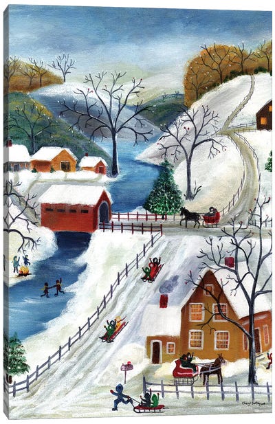 Winter Wonderland Home for the Holidays Canvas Art Print - Folk Art