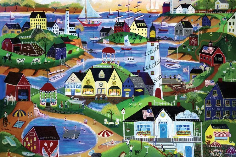 American Seaside Summertime Village by Cheryl Bartley wall art