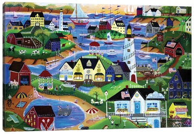 American Seaside Summertime Village Canvas Art Print - Cheryl Bartley