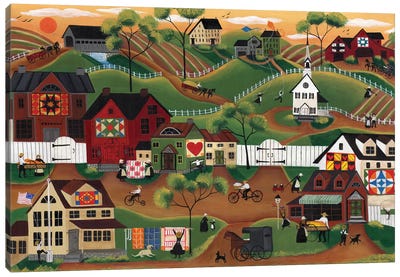 Amish Quilt Village Canvas Art Print - Farm Art