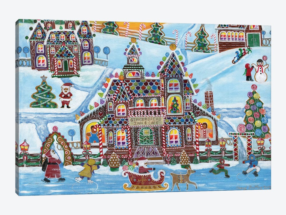 Christmas Gingerbread Inn and Cafe by Cheryl Bartley 1-piece Canvas Art Print