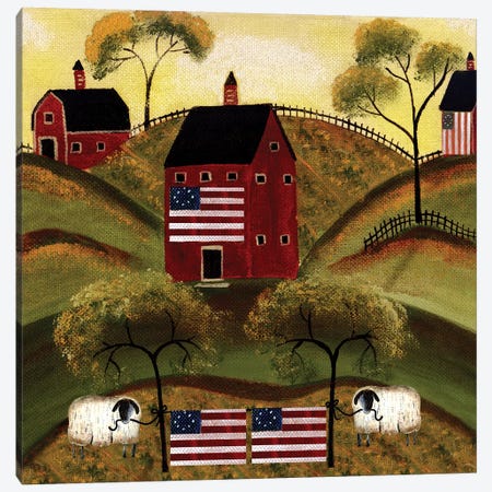 4th Of July Sheep Red Barns Canvas Print #CBT5} by Cheryl Bartley Canvas Art Print