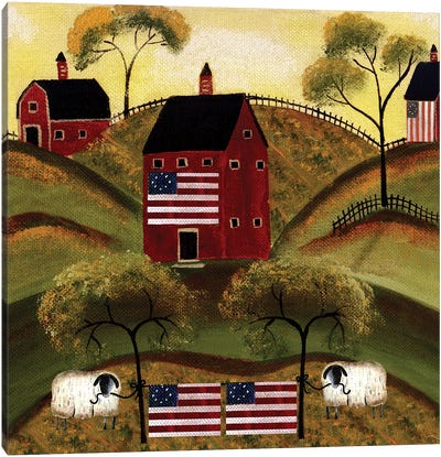 4th Of July Sheep Red Barns Canvas Art Print - American Décor