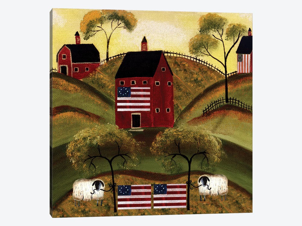 4th Of July Sheep Red Barns by Cheryl Bartley 1-piece Canvas Art Print