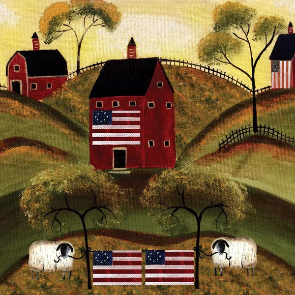 American Décor: 4th Of July Sheep Red Barns by Cheryl Bartley