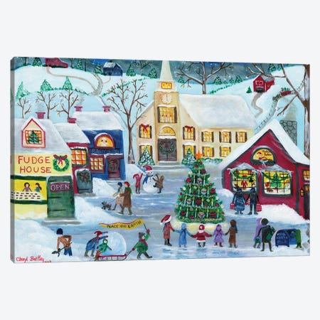 Christmas Holiday Shopping Village Canvas Print #CBT60} by Cheryl Bartley Canvas Art