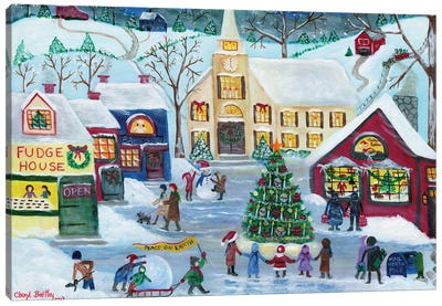 Christmas Holiday Shopping Village Canvas Art Print