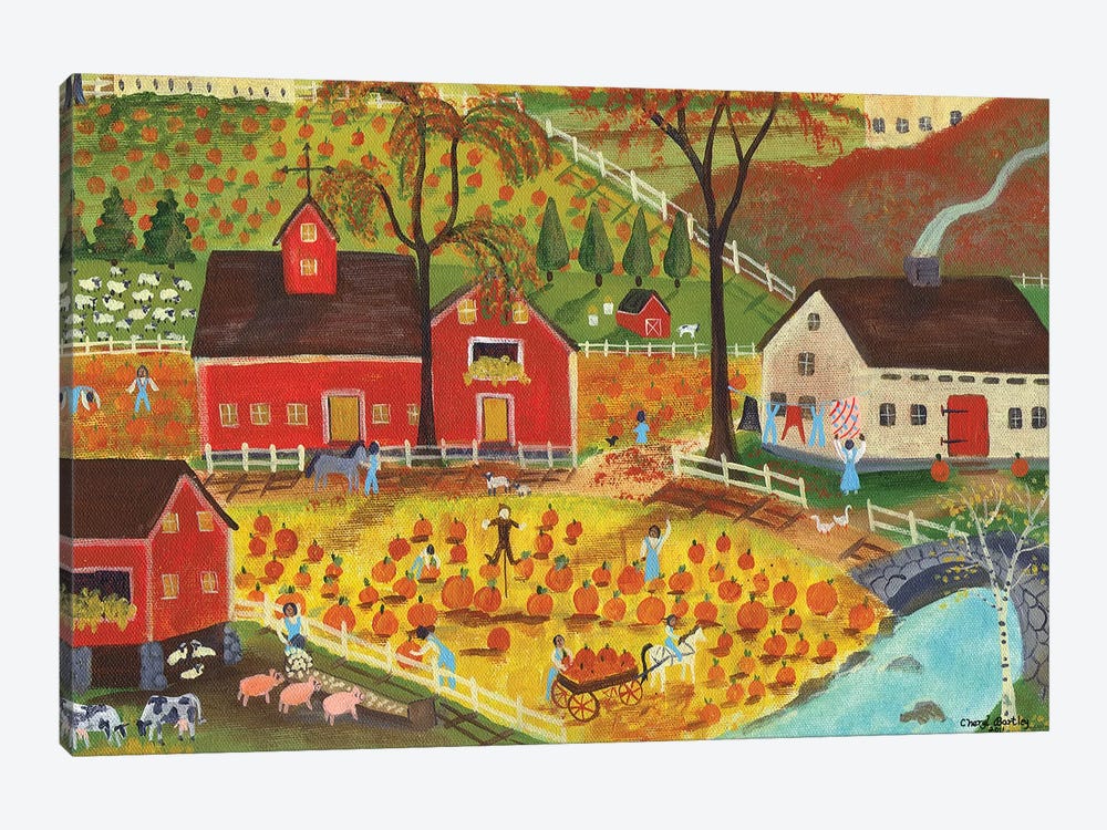 Country Farm Pumpkin Pickers by Cheryl Bartley 1-piece Canvas Artwork