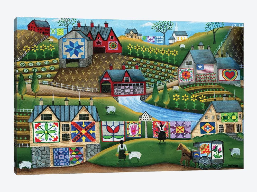 Country Harvest Folk Art Quilt Farms by Cheryl Bartley 1-piece Canvas Print