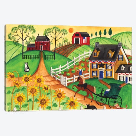 Country Sunflower Quilt Farm Canvas Print #CBT78} by Cheryl Bartley Art Print