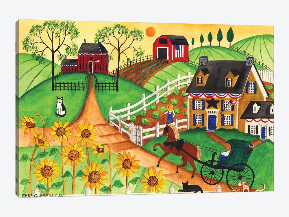 Country Sunflower Quilt Farm by Cheryl Bartley 1-piece Canvas Wall Art