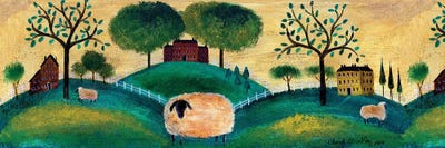 Country Folk Art Sheep Farm Border by Cheryl Bartley multi panel art