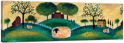 Country Folk Art Sheep Farm Border Canvas Art Print - Sheep Art