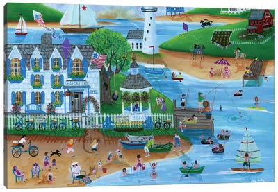 Folk Art Summertime Fun at Seaport Inn Canvas Art Print - Cheryl Bartley