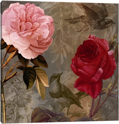 Bird And Roses I Canvas Art Print - Peony Art