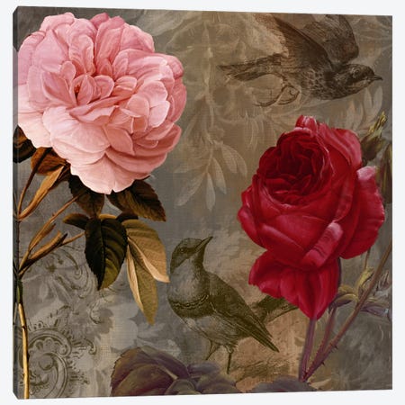 Bird And Roses I Canvas Print #CBY154} by Color Bakery Canvas Art Print