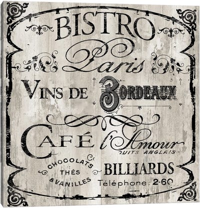 Paris Bistro III Canvas Art Print - Paris Typography
