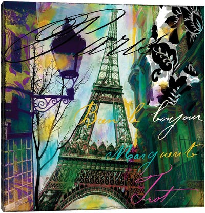 To Paris With Love I Canvas Art Print - The Eiffel Tower