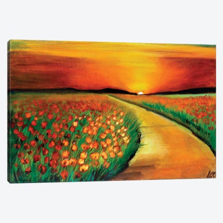 Poppy Field At Sunset Canvas Print #CBZ13} by Charlotte Bezant Canvas Art Print