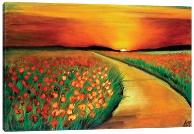 Poppy Field At Sunset Canvas Art Print - Charlotte Bezant