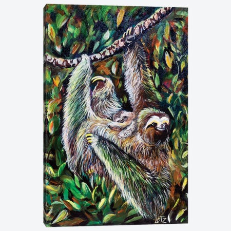 Sloth Mother And Baby Canvas Print #CBZ26} by Charlotte Bezant Art Print