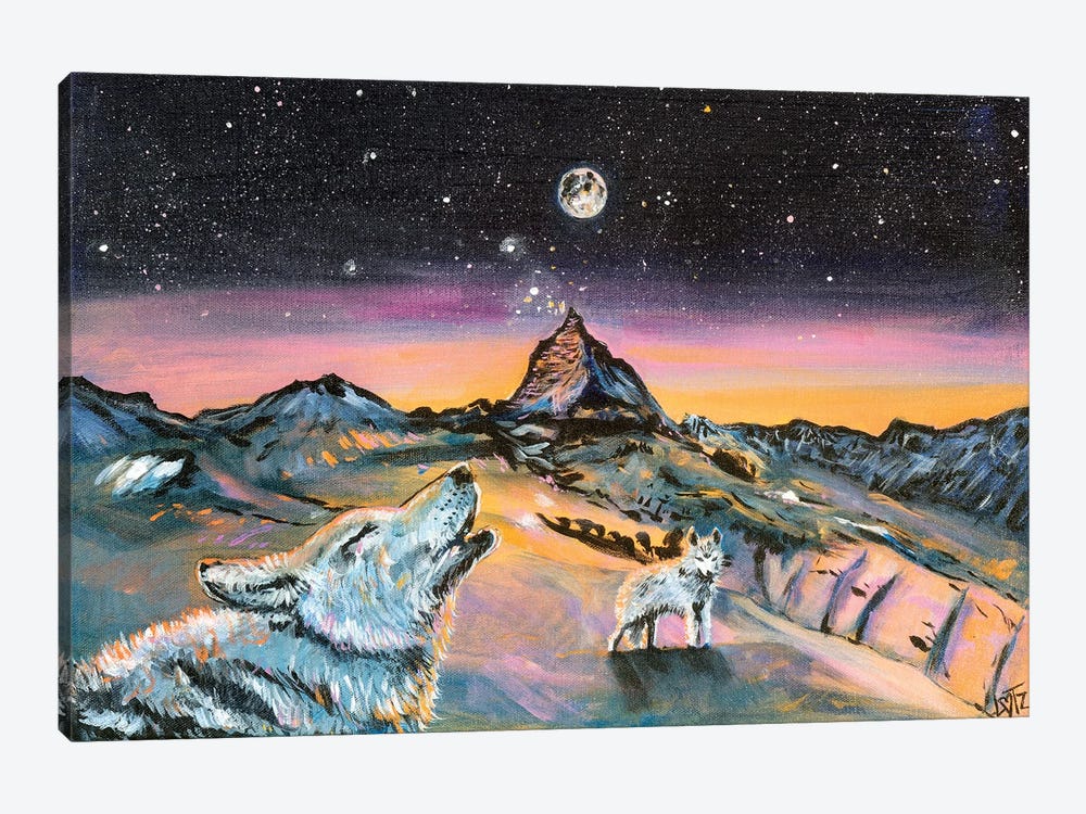 Wolf Howling At Moon by Charlotte Bezant 1-piece Canvas Artwork