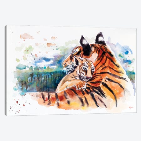 Tigress And Cub Canvas Print #CBZ36} by Charlotte Bezant Canvas Art